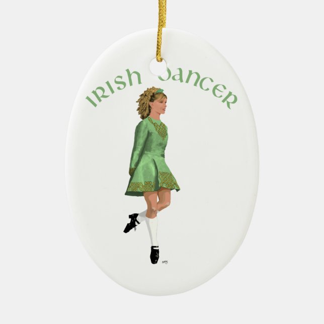 Irish Step Dancer - Green Ceramic Tree Decoration (Front)