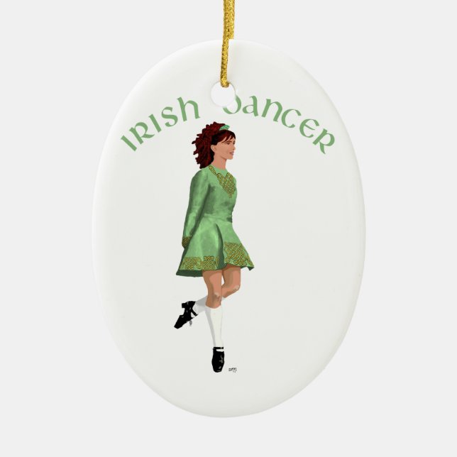 Irish Step Dancer - Green Ceramic Tree Decoration (Front)