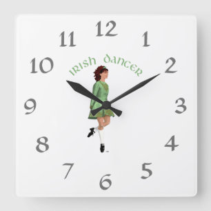 Irish Step Dancer - Green Square Wall Clock