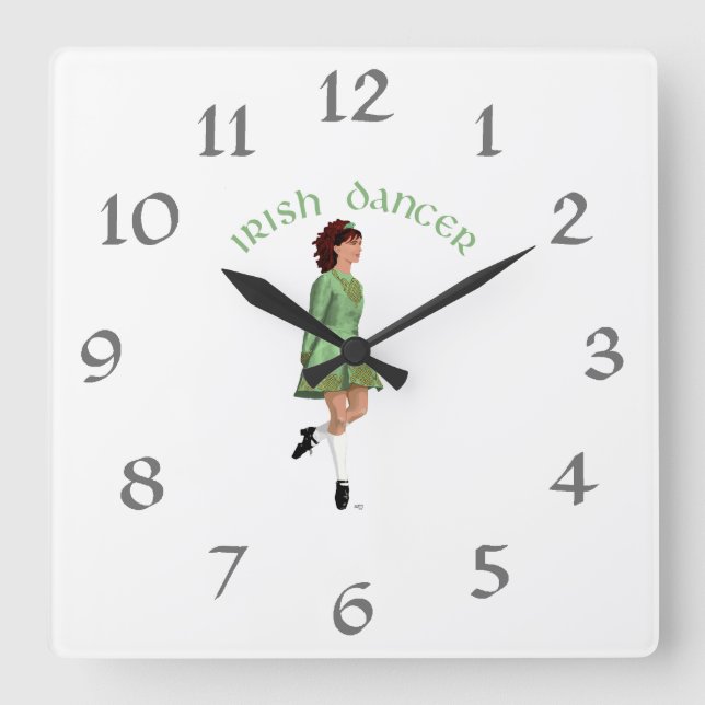 Irish Step Dancer - Green Square Wall Clock (Front)
