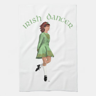 Irish Step Dancer - Green Tea Towel