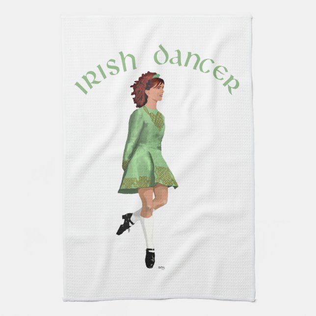Irish Step Dancer - Green Tea Towel (Vertical)