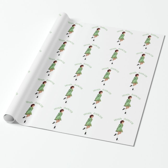 Irish Step Dancer - Green Wrapping Paper (Unrolled)