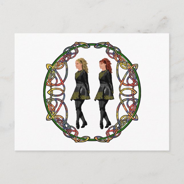 Irish Step Dancers in Celtic Knotwork Surround Postcard (Front)