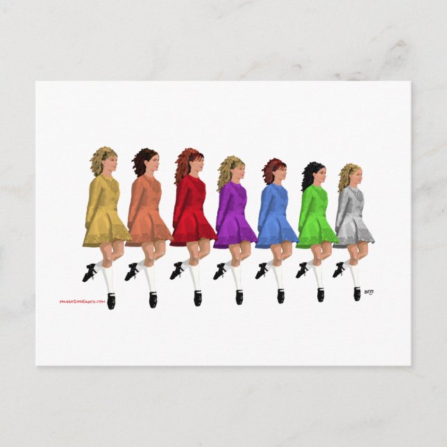 Irish Step Dancers - Rainbow Line of Dancers Postcard (Front)