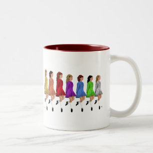 Irish Step Dancers - Rainbow Line of Dancers Two-Tone Coffee Mug