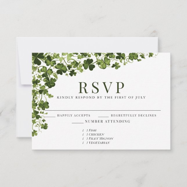 Irish Stylised Shamrock Leafy Foliage  RSVP Card (Front)