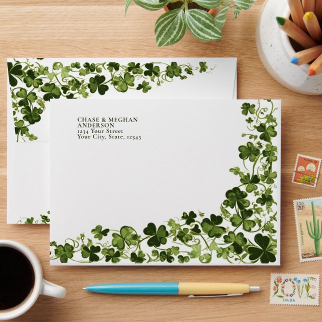 Irish Stylized Shamrock Leafy Foliage  Envelope (Desk)