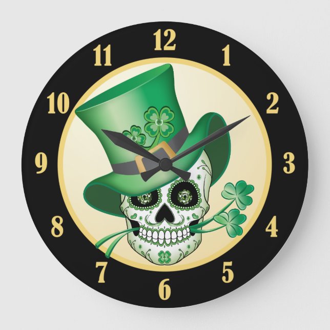 Irish Sugar Skull Large Clock (Front)