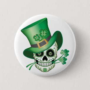 Irish Sugar Skull T-Shirt 6 Cm Round Badge