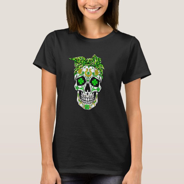 Irish Sugar Skulls Paddys St Patricks Day Calavera T-Shirt (Front)