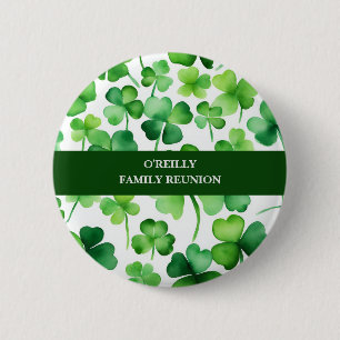 Irish Surname Watercolor Shamrock 6 Cm Round Badge