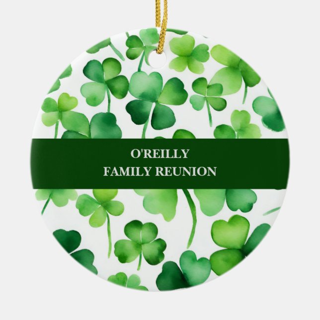 Irish Surname Watercolor Shamrock Ceramic Ornament (Front)