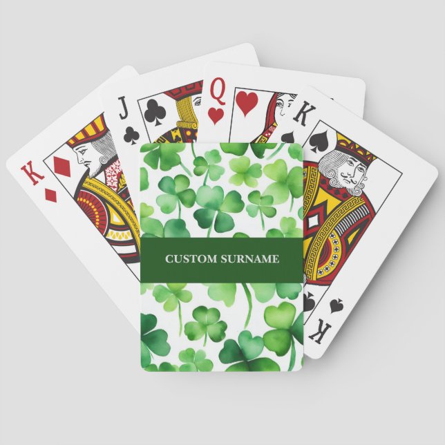 Irish Surname Watercolor Shamrock Playing Cards (Back)