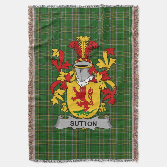  Irish Sutton Coat of Arms Family Crest Ireland Throw Blanket (Front Vertical)