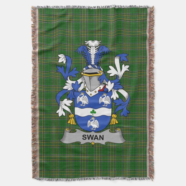  Irish Swan Coat of Arms Family Crest Ireland Throw Blanket (Front Vertical)
