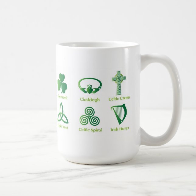 Irish symbols coffee mug, Irish Heritage, Celtic Mug (Right)