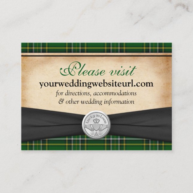 Irish Tartan Claddagh Wedding Website Insert Card (Front)