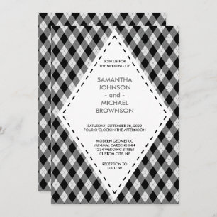 Irish Tartan Diamond Black Grey Wedding Invitation