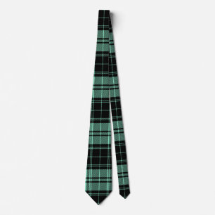 Irish Tartan Pattern in Mint Green and Black Tie