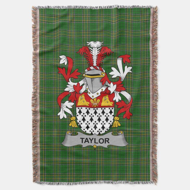  Irish Taylor Coat of Arms Family Crest Ireland Throw Blanket (Front Vertical)