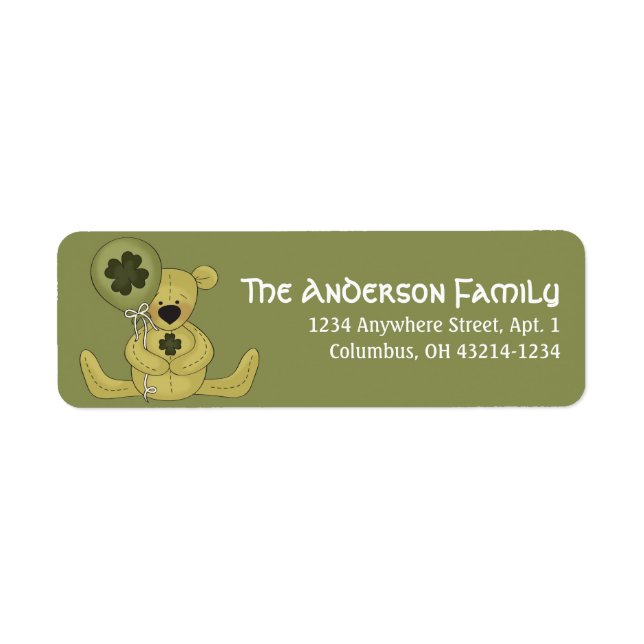 Irish Teddy Bear St. Patrick's Day Address Labels (Front)