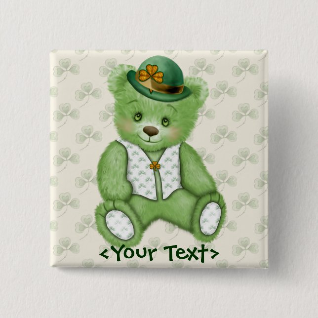 Irish Teddybear - Green 15 Cm Square Badge (Front)