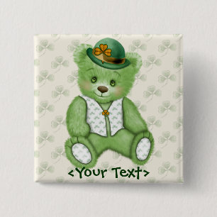 Irish Teddybear - Green 15 Cm Square Badge
