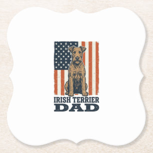 Irish Terrier Dad Patriotic Vintage Paper Coaster