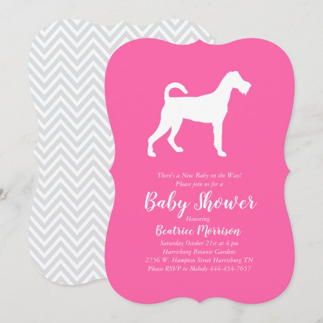 Irish Terrier Dog Baby Shower Pink Girl Invitation (Front/Back)