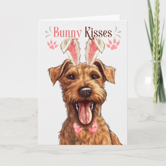 Irish Terrier Dog Bunny Ears for Easter Holiday Card (Front)