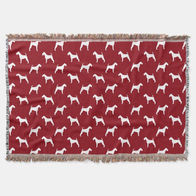 Irish Terrier Dog Silhouettes Pattern Red Throw Blanket (Front)
