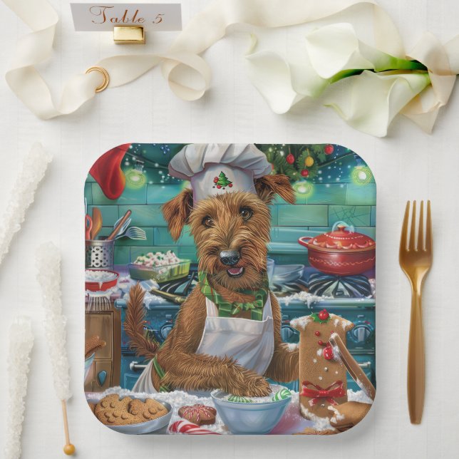 Irish Terrier Holiday Baking: Festive Christmas Paper Plate (Wedding)