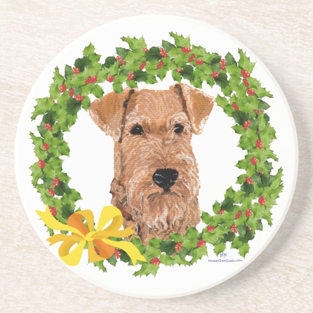 Irish Terrier Holly Wreath Coaster (Front)