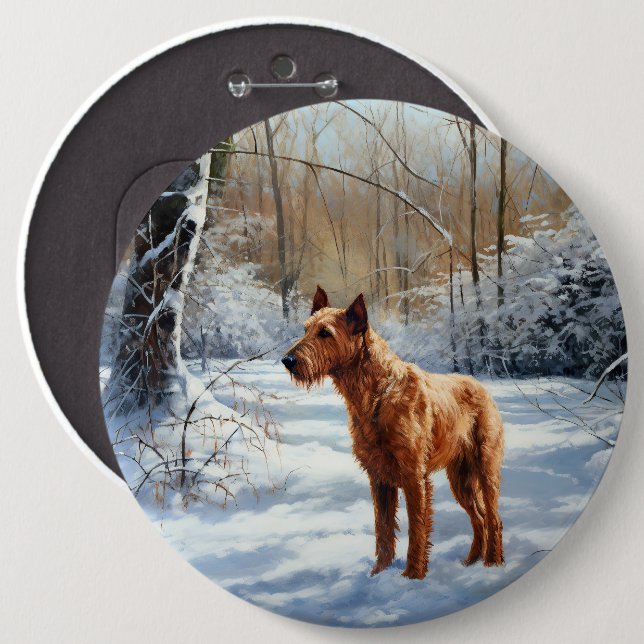 Irish Terrier Let It Snow Christmas 6 Cm Round Badge (Front & Back)