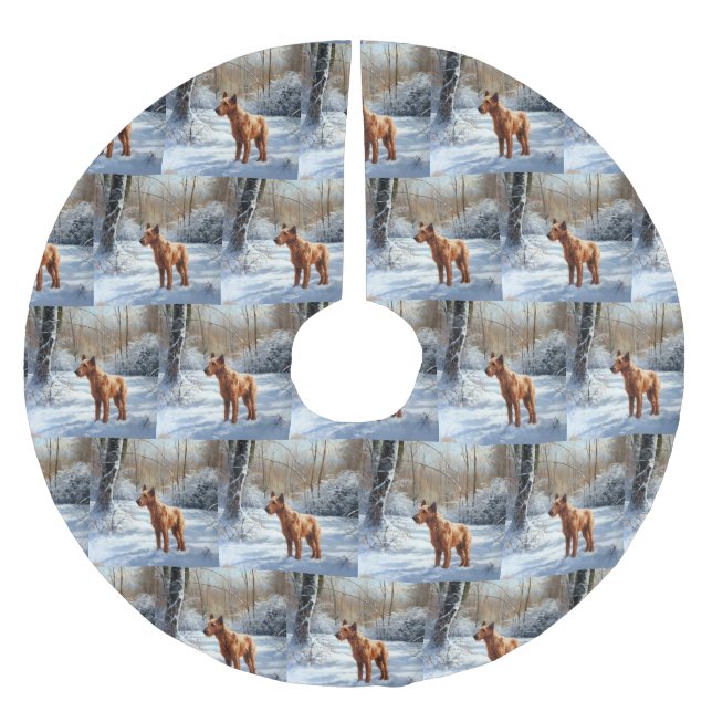 Irish Terrier Let It Snow Christmas Brushed Polyester Tree Skirt (Front)