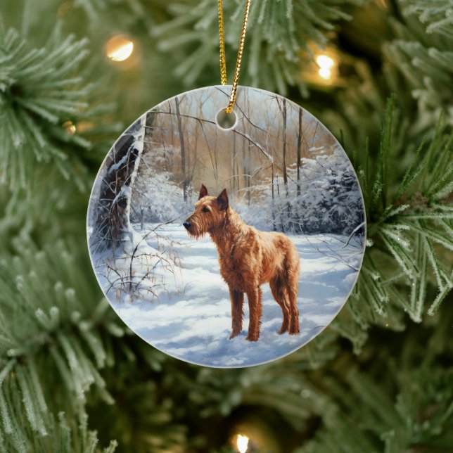 Irish Terrier Let It Snow Christmas Ceramic Ornament (Tree)