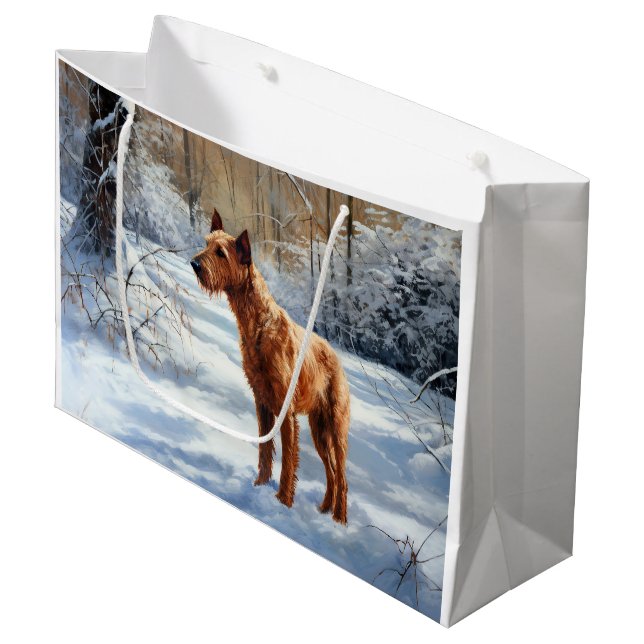 Irish Terrier Let It Snow Christmas Large Gift Bag (Front Angled)