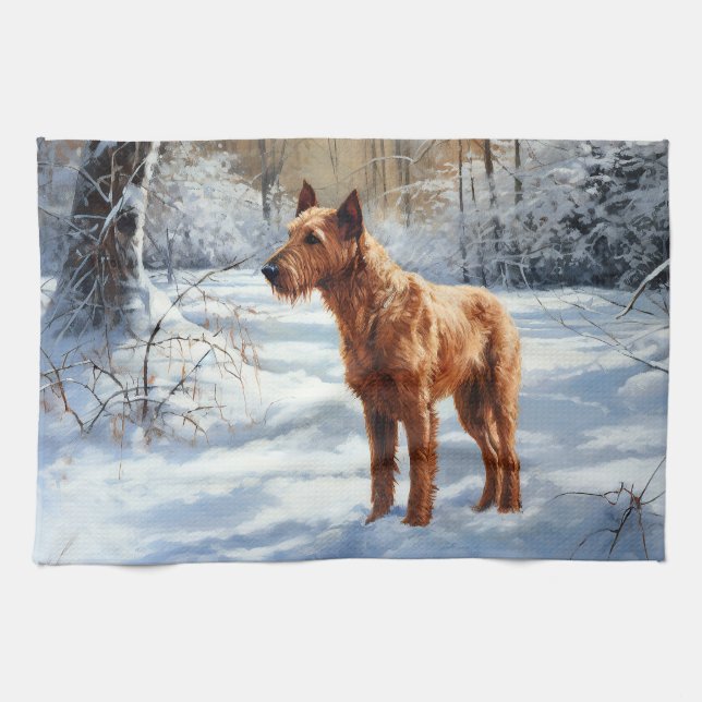Irish Terrier Let It Snow Christmas Tea Towel (Horizontal)