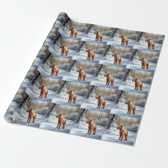 Irish Terrier Let It Snow Christmas Wrapping Paper (Unrolled)