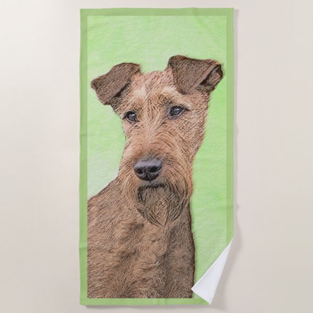 Irish Terrier Painting - Cute Original Dog Art Beach Towel (Front)