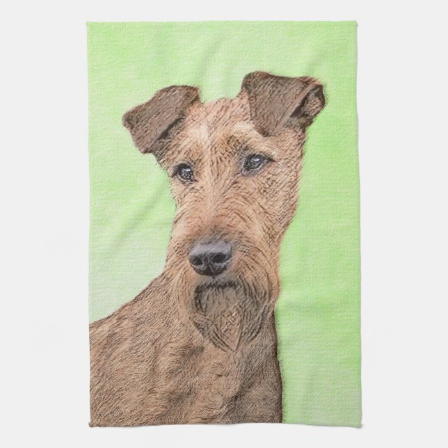 Irish Terrier Painting - Cute Original Dog Art Tea Towel (Vertical)