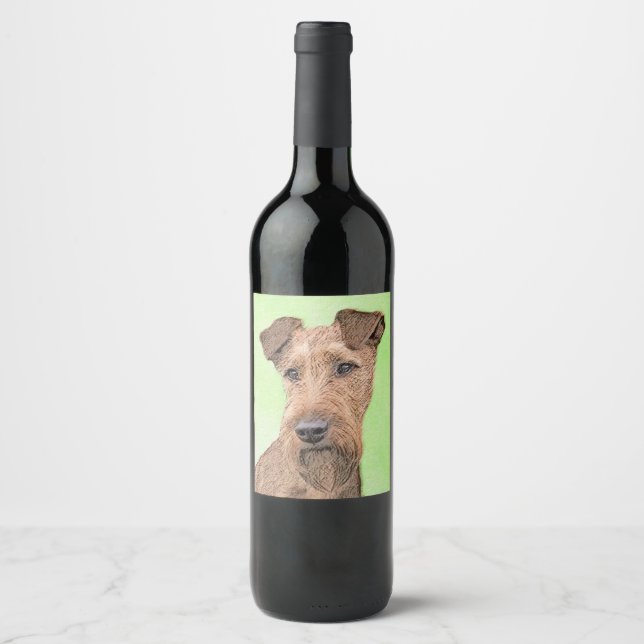 Irish Terrier Painting - Cute Original Dog Art Wine Label (Front)