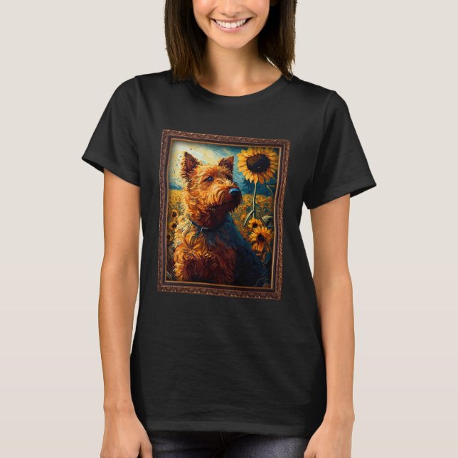 Irish Terrier Painting Sunflower Flower Mum Women  T-Shirt (Front)