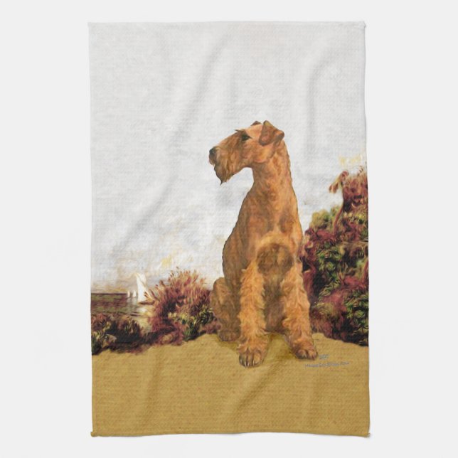 Irish Terrier Seaside Tea Towel (Vertical)