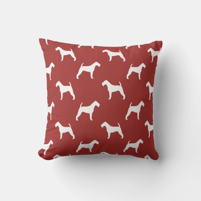 Irish Terrier Silhouettes Pattern Red Cushion (Front)