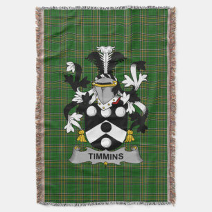 Irish Timmins Coat of Arms Family Crest Ireland Throw Blanket