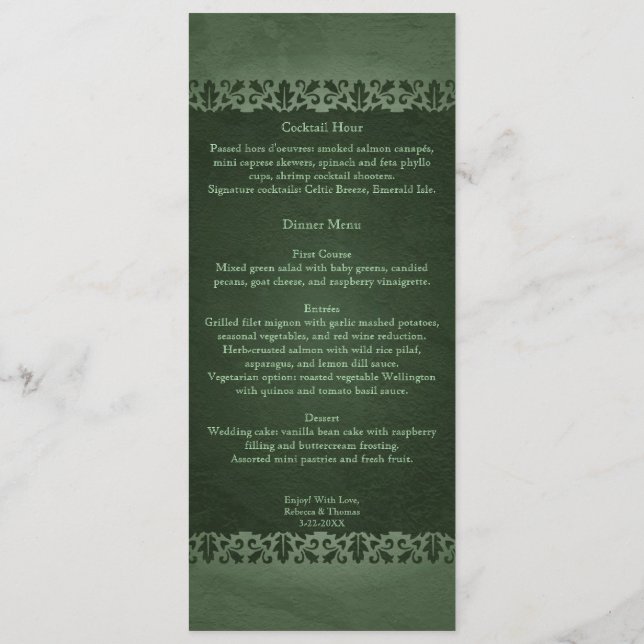 Irish Traditional Celtic Cross Wedding Menu (Back)