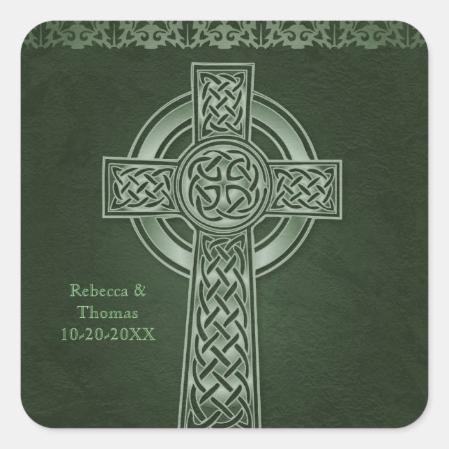 Irish Traditional Celtic Cross Wedding Square Sticker (Front)