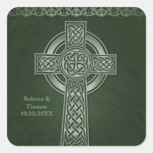 Irish Traditional Celtic Cross Wedding Square Sticker